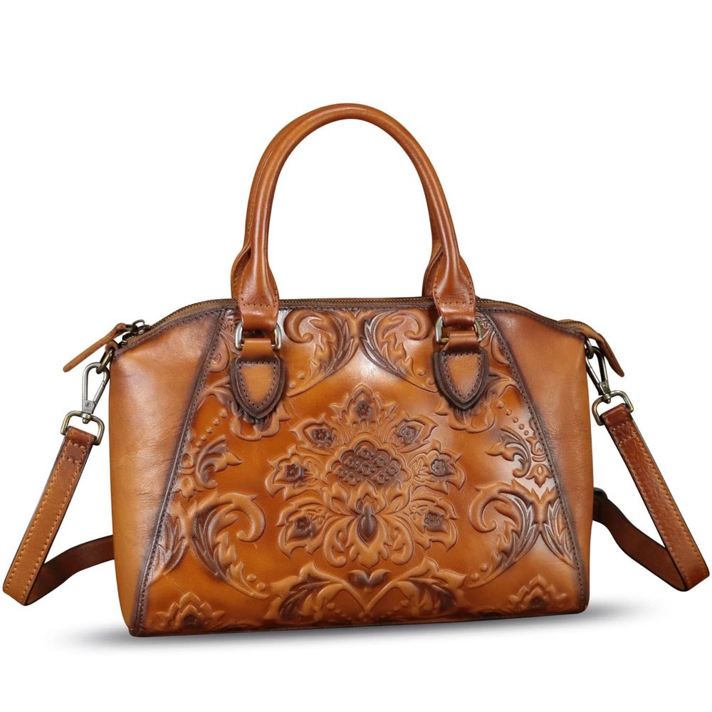 Genuine Leather Satchel Embossed Leather Handbag Top Handle Bags O_O